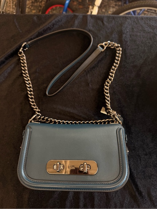 Coach Handbags - Coach Blue Leather Chain Shoulder Bag with Silver Hardware